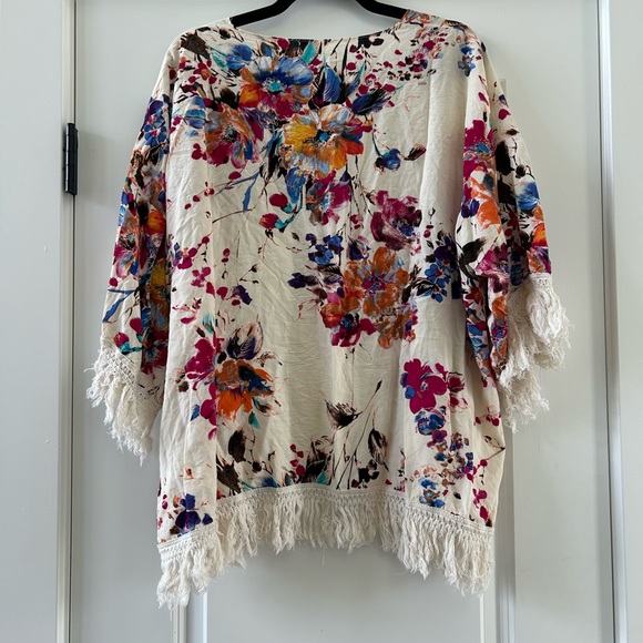 Umgee Floral Fringe Multicolor Kimono Sz M - Picture 8 of 8
